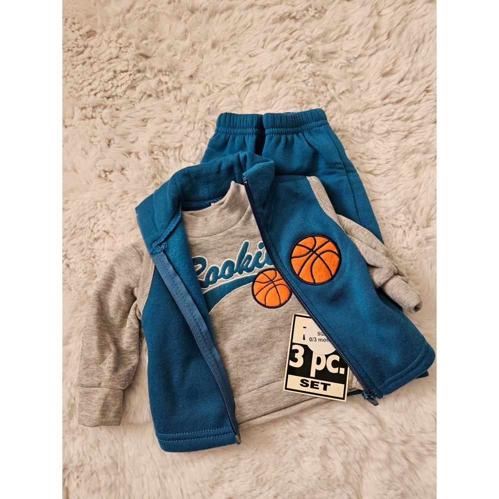 Vtg NWT Baby Boy Basketball 3-Piece Outfit Vest Sweatshirt Joggers 0-3 Months